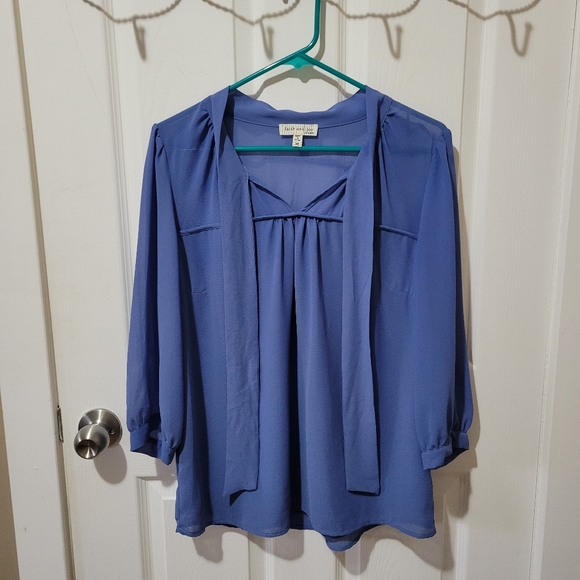 Blue faith and joy pussybow blouse chiffon medium - Picture 2 of 9